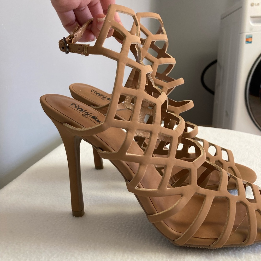 Beige/Tan Caged Strappy Stiletto Heels